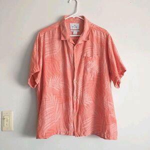28 Palms Hawaiian Shirt Mens XL Red Palm Floral Linen Silk Blend Relaxed Beach